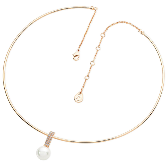 Tipperary Crystal Gold Wire Choker with Pearl & Crystal Pendant
